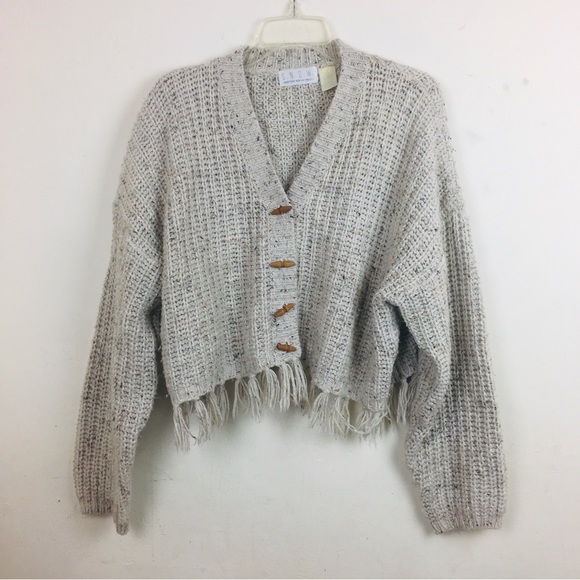Wool Drop Shoulder Pullover Fuzzy Autumn Warm Cardigan Open Front Fringe Tassel - Picture 1 of 12